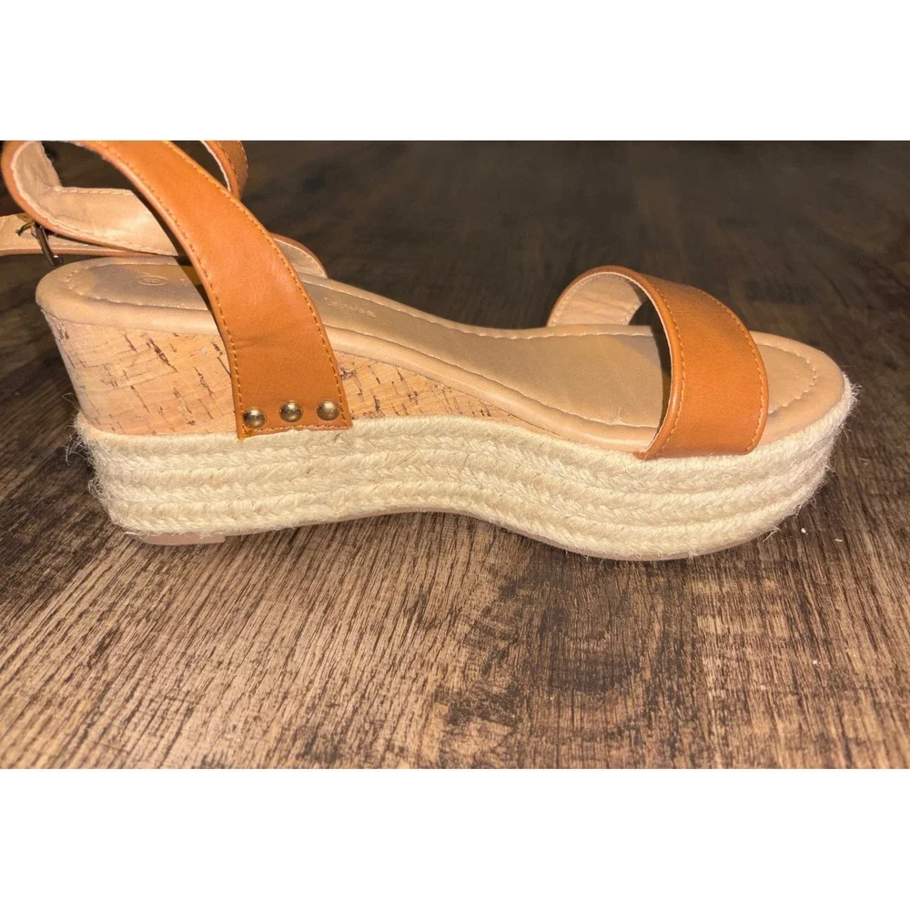 Wild Diva Lounge Womens Cognac Brown Espadrille Platform Wedge Sandals Size 8